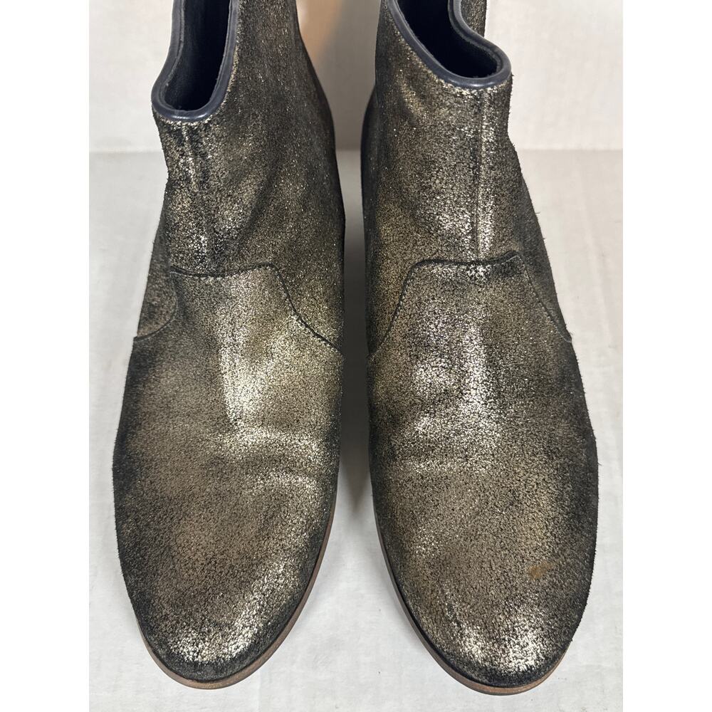 Boden Metallic Gold Leather Ankle Boots Booties Womens 40 US 9.5 Stacked Heel - Picture 3 of 7